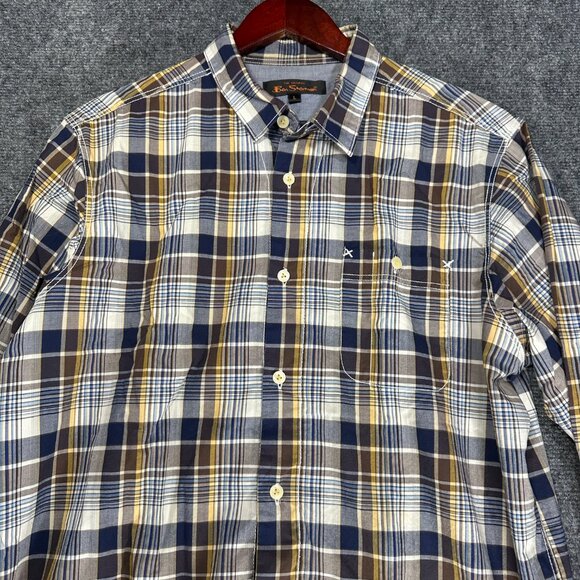 Ben Sherman Shirt Mens Large Button Up Blue Gray Yellow Plaid Cotton Pocket - Picture 5 of 9